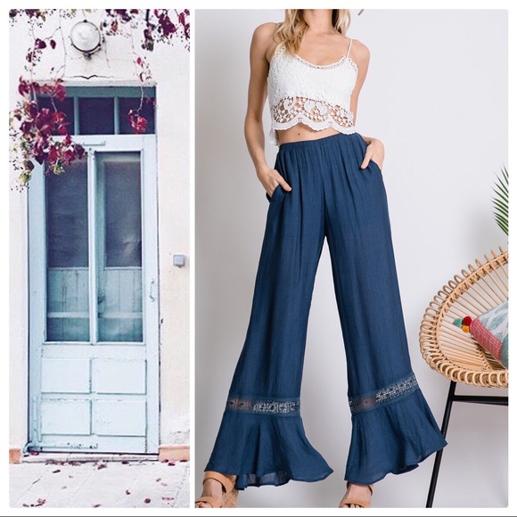 Davi & Dani Pants - Indigo Teal Palazzo Hippy Pants